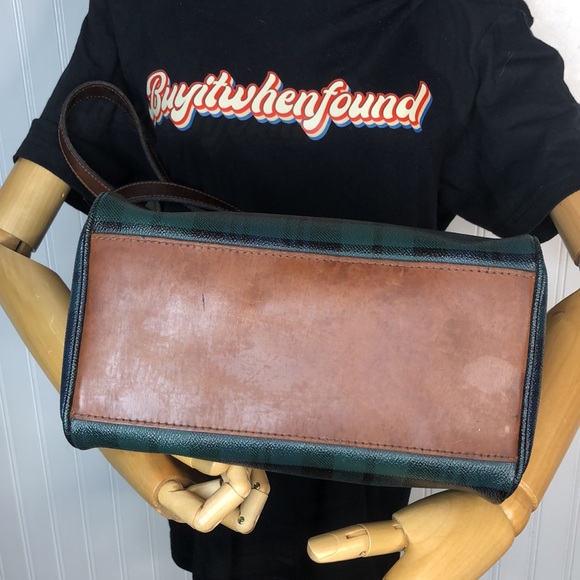 RALPH LAUREN Black Watch Plaid Coated Canvas and Leather Tote Shoulder Bag - Picture 9 of 17